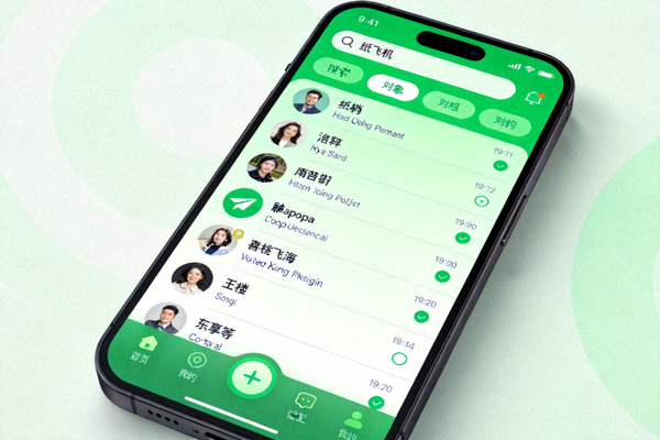 纸飞机安卓手机版在Android手机上的运行界面截图展示，显示聊天列表和绿色主题